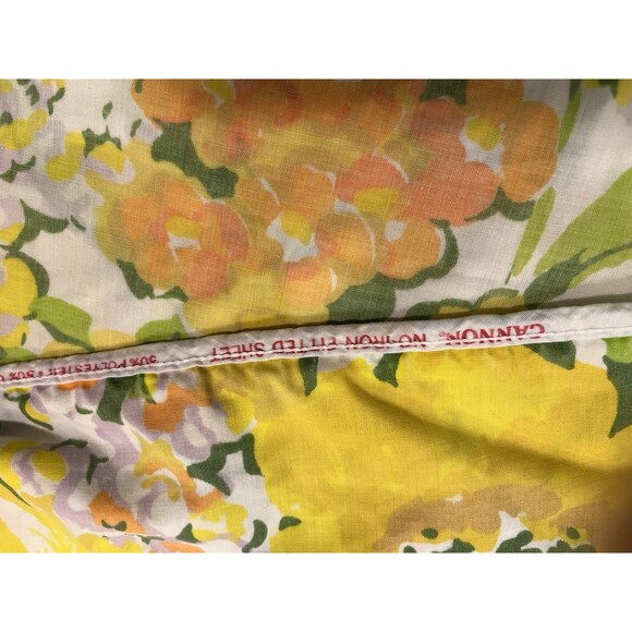 VTG Cannon No Iron Full Fitted Sheet 70s Tulips Floral Orange Yellow Green Craft - Picture 6 of 8